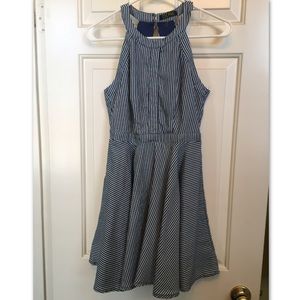 Striped Blue Dress with Keyhole Back